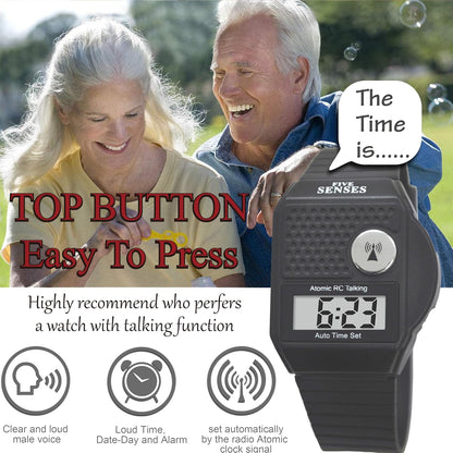 HOTFive Senses - English Atomic Talking Watch, Easy to use for Seniors Blind Men Women, Loud Talking Watch with Sound for Vision Impaired, Watches for Elderly Women, Blind People Products 1026 (BLACK)