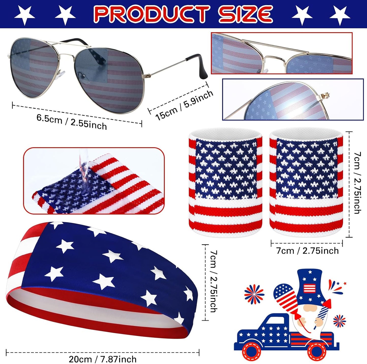 HOT4th of July Fanny Pack, 9 Pcs American Flag Headband Wristband Suspenders | Beer Belt Drink Holder, Beverage Suspenders, Patriotic Party Accessories, Fourth of July Outfit for Men Women