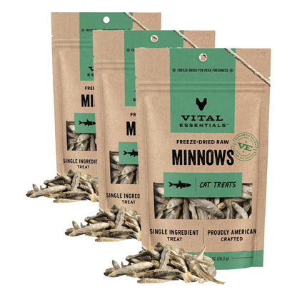 HOTVital Essentials Freeze Dried Minnows Cat Treats, 1.0 oz Bag | Single Ingredient, Premium Quality Protein, Grain Free, Healthy Treats, USA Made with U.S. & Globally Sourced Ingredients