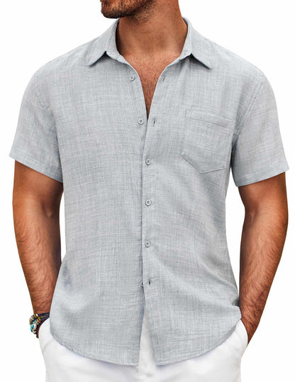 HOTCOOFANDY Mens Button Down Short Sleeve Shirt Casual Shirts Summer Beach Textured Shirts with Pocket