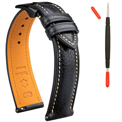 HOTItalian Leather Watch Band Tuscany Natural Vegetable-Tanned Top Grain Genuine Leather Strap,18mm 19mm 20mm 21mm 22mm XL XXL Quick Release Replacement Watch Bands for Men and Women Thick and Soft