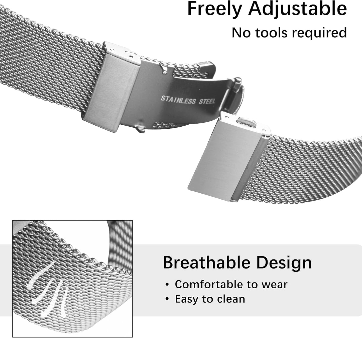 HOTEACHE Stainless Steel Mesh Watch Band for Men Women, Quick Release Mesh Watch Straps 12mm 14mm 16mm 18mm 20mm 22mm