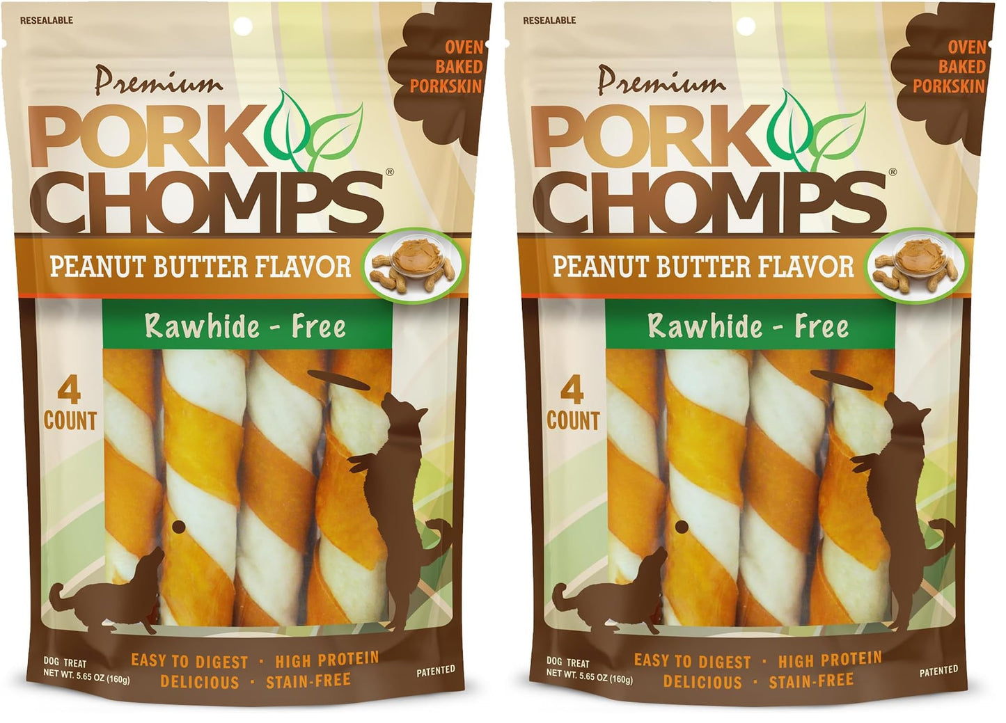 HOTPork Chomps Roasted Pork Skin Dog Chews, 6 Inch Twists, 15 Count - Long-Lasting Treats for Dogs - High Protein, Rawhide-Free, Low Fat, Healthy & Delicious Chews