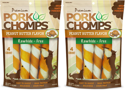 HOTPork Chomps Roasted Pork Skin Dog Chews, 6 Inch Twists, 15 Count - Long-Lasting Treats for Dogs - High Protein, Rawhide-Free, Low Fat, Healthy & Delicious Chews