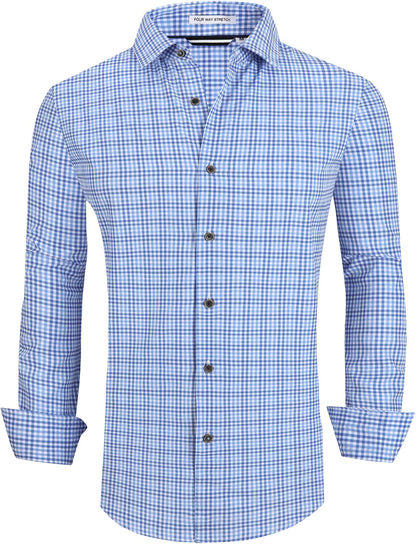 HOTAlex Vando Mens Wrinkle Free 4-Way Stretch Print Business Casual Shirt | Wrinkle resistant, Machine washable, Classic check Pattern, True-to-size cut, Business & Daily, Easy outfit pairing