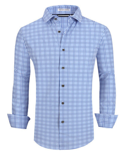 HOTAlex Vando Mens Wrinkle Free 4-Way Stretch Print Business Casual Shirt | Wrinkle resistant, Machine washable, Classic check Pattern, True-to-size cut, Business & Daily, Easy outfit pairing