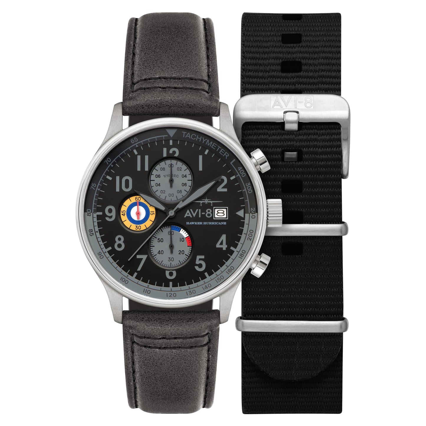 HOTAVI-8 Hawker Hurricane Men's Pilot Watch – Classic Chronograph, Japanese Quartz Movement, Stainless Steel Case, Leather Strap, AV-4011