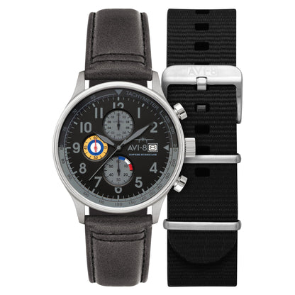 HOTAVI-8 Hawker Hurricane Men's Pilot Watch – Classic Chronograph, Japanese Quartz Movement, Stainless Steel Case, Leather Strap, AV-4011