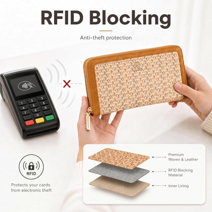 HOTClutch Wallet For Women, Leather RFID Blocking Wallet Women Large Capacity Credit Card Holder, Womens Billfolds and Wallets Gifts for Women Birthday, Ladies Wallet with Phone Holder, Zip Around