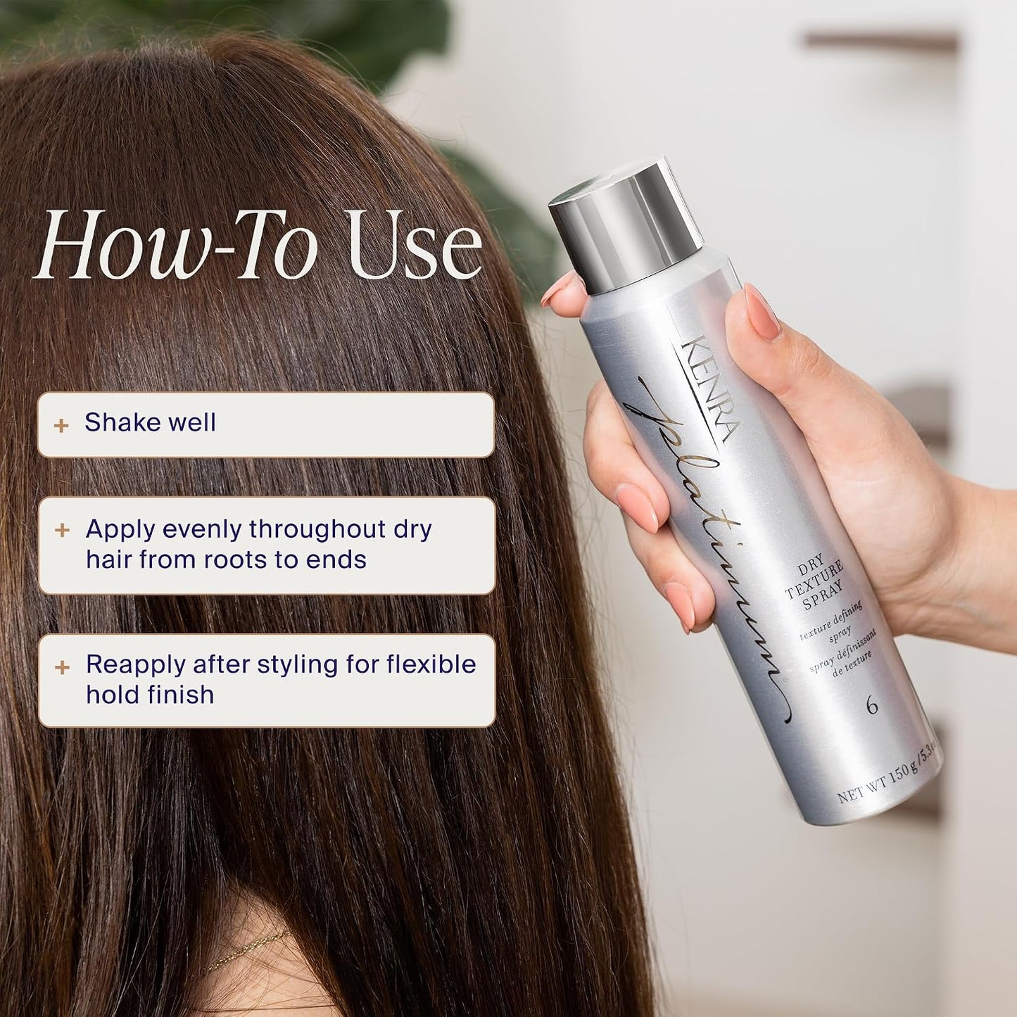 HOTKenra Platinum Dry Texture Spray 6 | Texture Defining Styler | Increases Texture & Fullness | Absorbs Oils & Impurities | Ultra-Lightweight, Non-Drying Formulation | All Hair Types