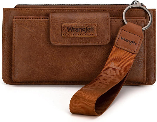 HOTMontana West X Wrangler Brown Wristlet Wallet Minimalist Clutch Womens Wallet Rfid Card Cases & Money Organizers with Coin Purse and Smooth Zipper