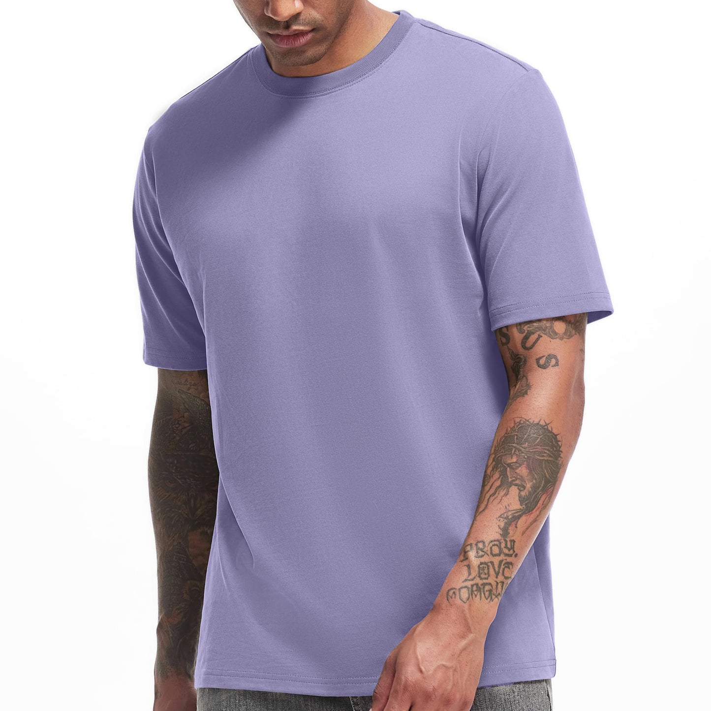 HOTVEIISAR Men's Heavy Weight Crew Neck T-Shirt Mens Premium Cotton Tee - Pre Shrunk S-3XL