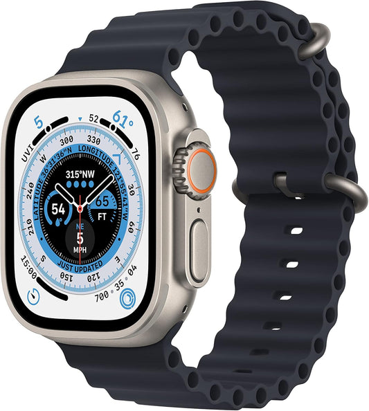 HOTApple Watch Ultra [GPS + Cellular 49mm] Titanium Case with Midnight Ocean Band, One Size (Renewed)