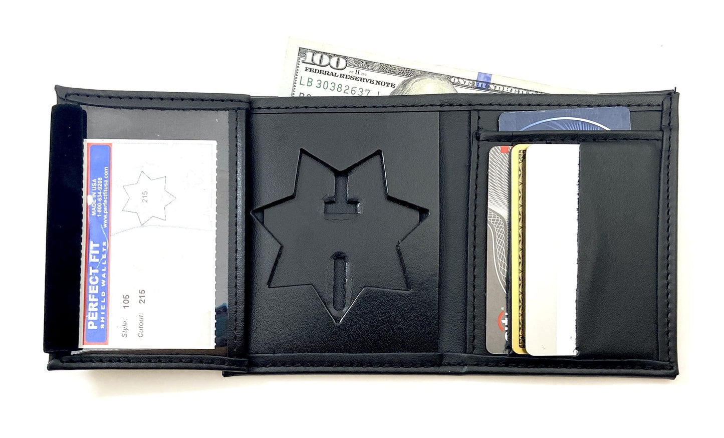 HOTPerfect Fit Shield Wallets Jail Police Law Enforcement 7 Point Star | California DOC Corrections style Bi-Fold hidden badge wallet Fits for Blackinton B2001 (Cutout PF215)