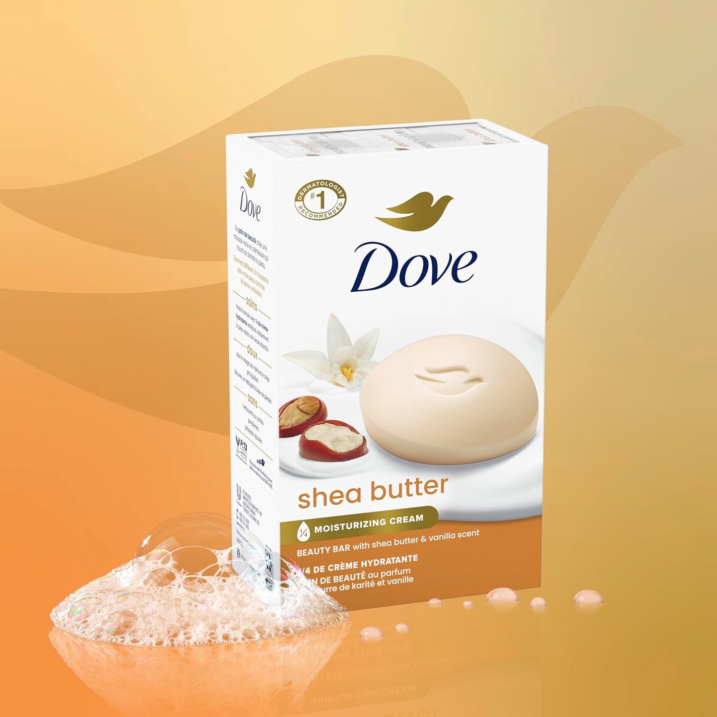 HOTDove Shea Butter Beauty Bar Soap 8 Count, Nourishing Cleanser, 3.75 oz I Moisturizing beauty bar with ¼ moisturizing cream and shea butter for soft, radiant skin