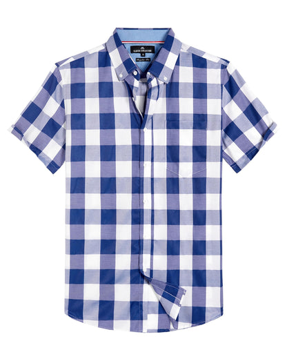 HOTAlimens & Gentle Plaid Mens Short Sleeve Button Down Shirts with Pocket | Lightweight,Button-Down Collar,Regular Fit,Excellent Colors,Breathable,Casual,Cotton Blend,Easy Care