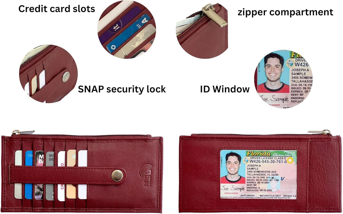 HOTSlim Credit Card Wallet Holder Change Pouch, RFID Blocking Business Cards Cases with Zipper Pocket for Cash, Coin, Receipt, ID Card (Burgundy)
