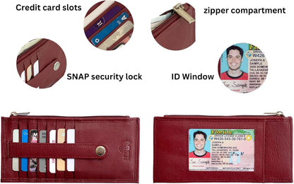 HOTSlim Credit Card Wallet Holder Change Pouch, RFID Blocking Business Cards Cases with Zipper Pocket for Cash, Coin, Receipt, ID Card (Burgundy)