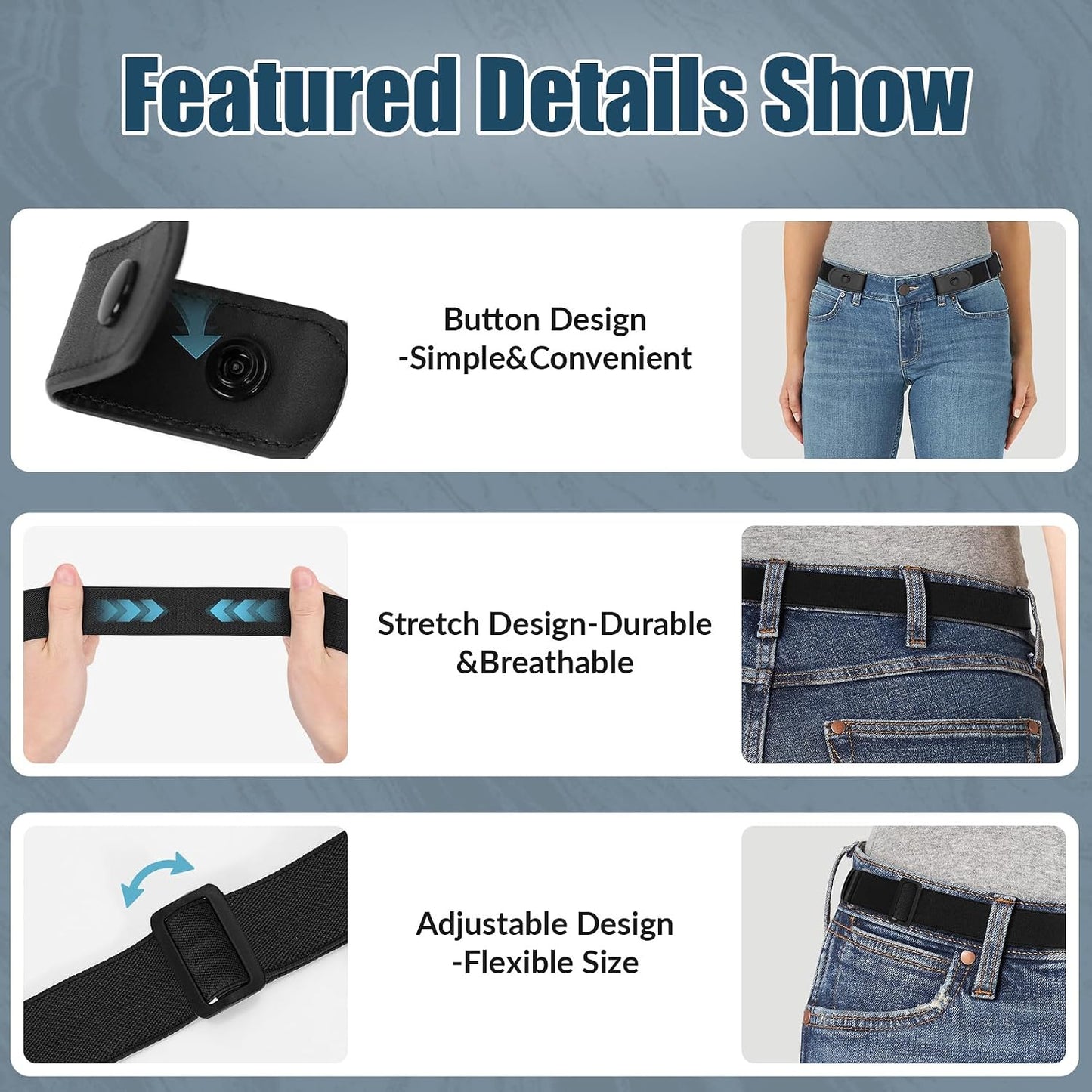 HOTWERFORU 3 Pack 4 Pack No Buckle Invisible Stretch Belt Buckle-Free Elastic Belt for Women and Men