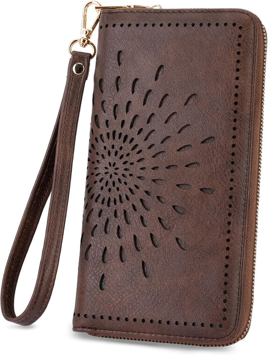 HOTAPHISON Wallet Women Large Capacity Clutch Purse For Ladies Card Holder RFID Wristlet Phone Zipper Coin Travel Pocket