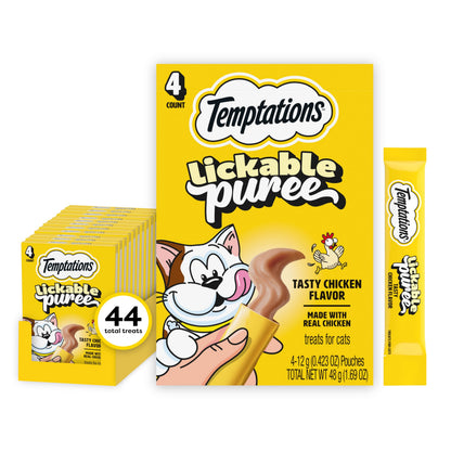HOTTemptations Creamy Puree Cat Treats, Beef, Chicken, Salmon & Tuna, 48 Count | Beef, Salmon, Chicken & Tuna, under 15 cal/tube, no added sugar or fillers, senior-friendly, meal topper or hand-feed