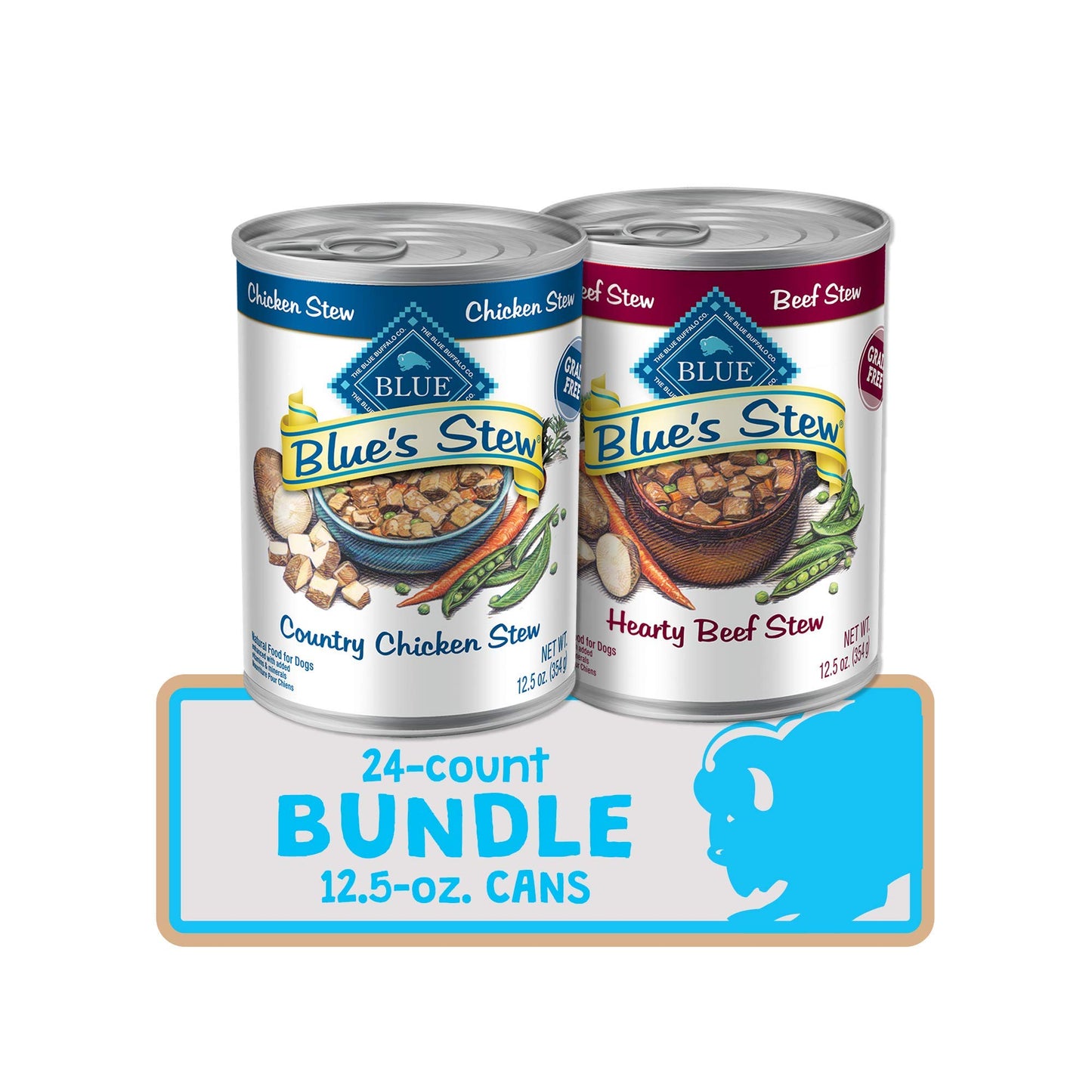HOTBlue Buffalo Blue’s Stew Variety Pack Hearty Beef & Country Chicken Stew Natural Grain Free Wet Dog Food with Real Meat in Thick Savory Gravy, Natural Ingredients, 12.5-oz Cans (6 Count)