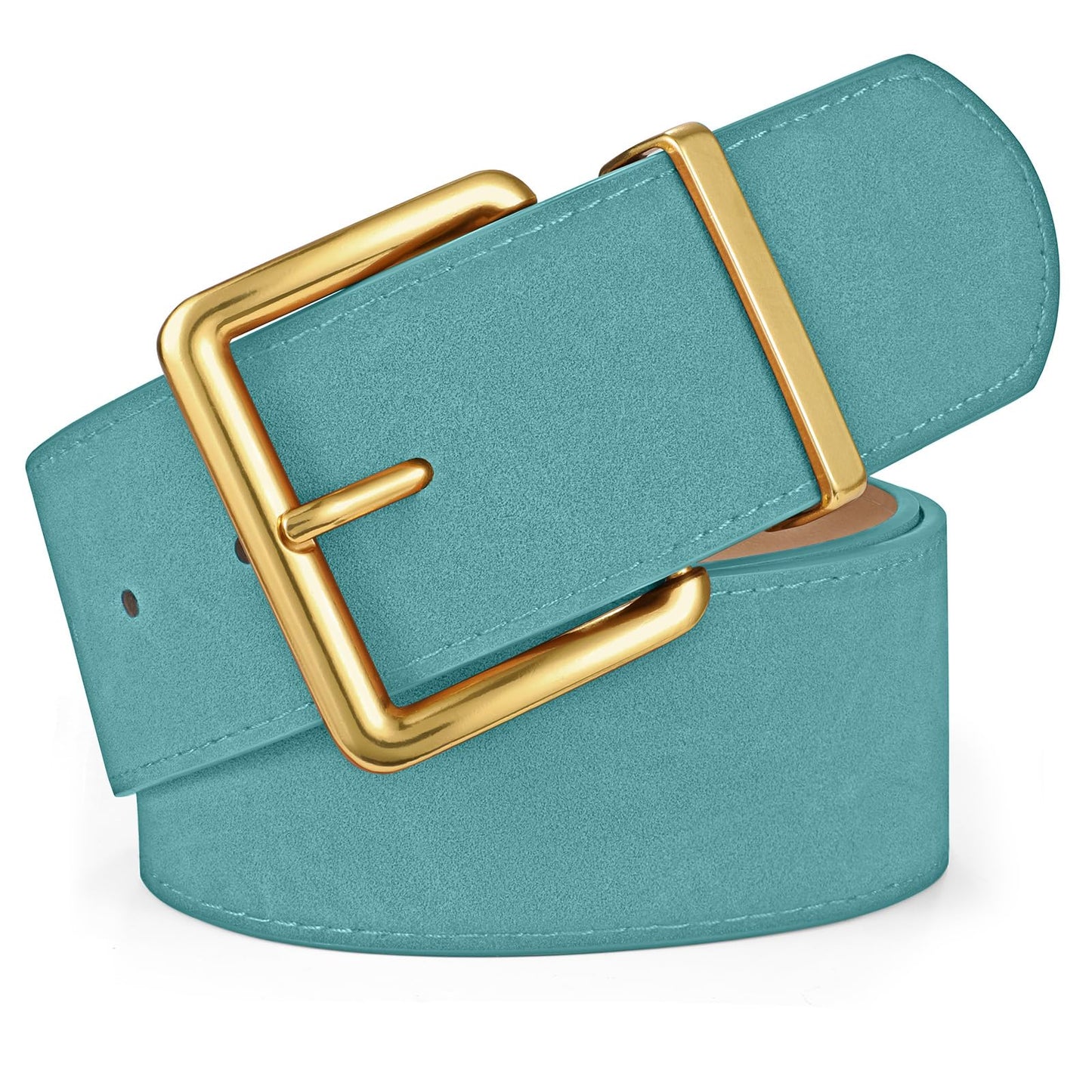 HOTXZQTIVE Women Wide Chunky Belt for Dresses Fashion Thick Suede Belt with Gold Buckle