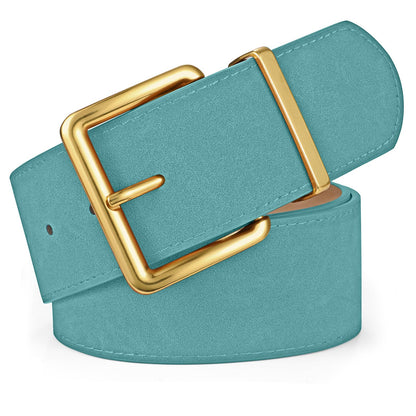 HOTXZQTIVE Women Wide Chunky Belt for Dresses Fashion Thick Suede Belt with Gold Buckle