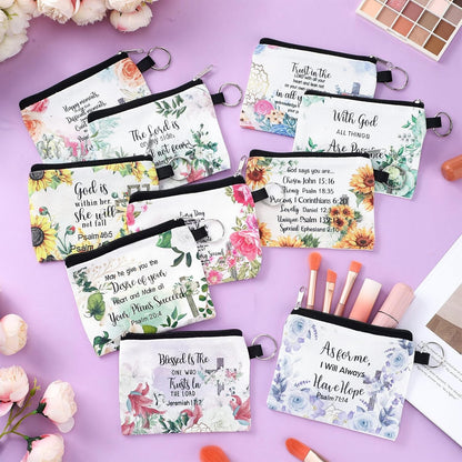 HOTSweetude 30 Pcs Christian Small Coin Purse for Women Bulk Church Mothers Day Gifts Inspirational Classic Bible Verse Religious Coin Purse Mini Pouches Wallet Bag with Zipper for Travel Women