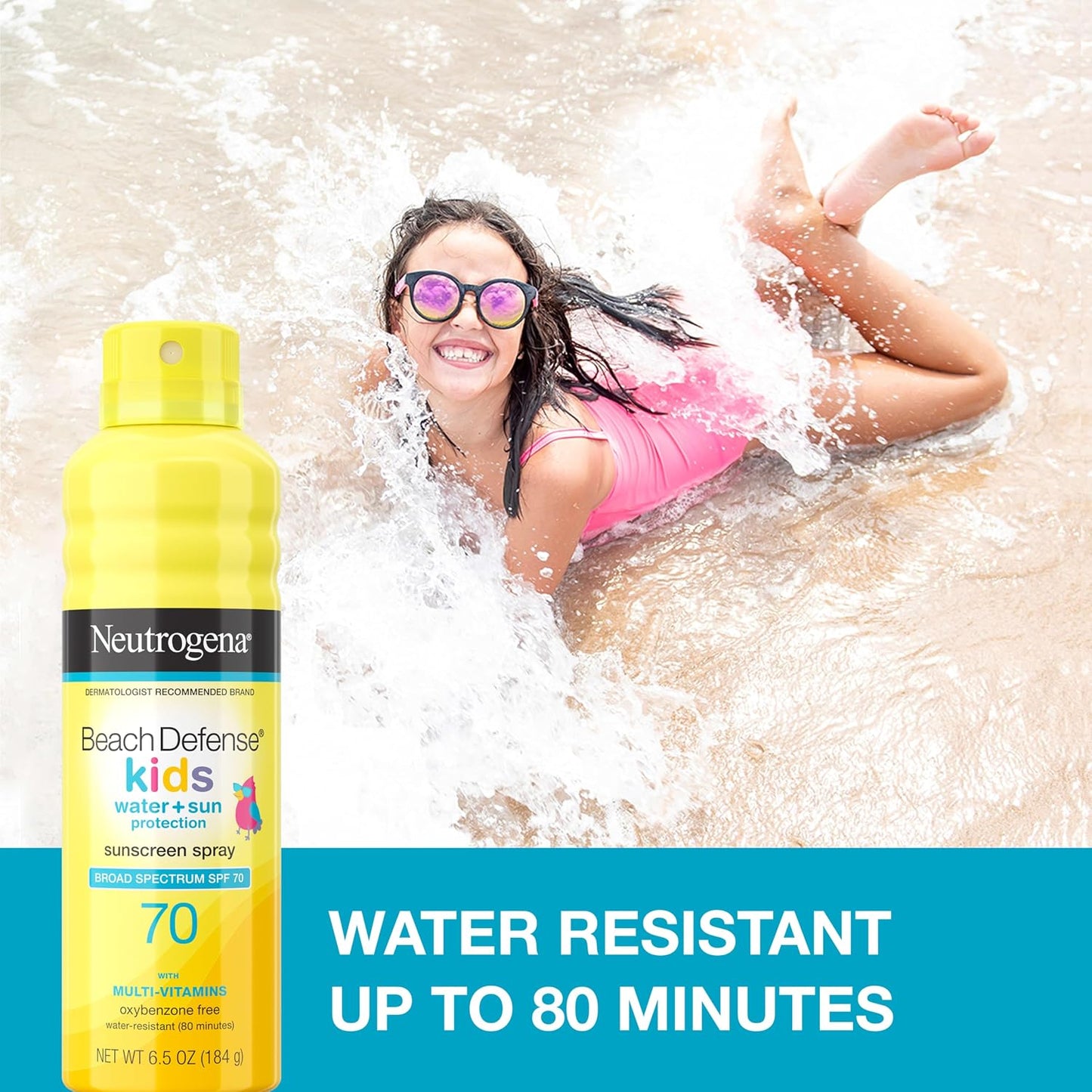 HOTNeutrogena Beach Defense Kids Sunscreen Spray SPF 70, Water-Resistant Spray Sunscreen, Broad Spectrum Protection, Oxybenzone-Free & Fast-Drying, Beach Vacation Essential, 6.5 oz, Pack of 2