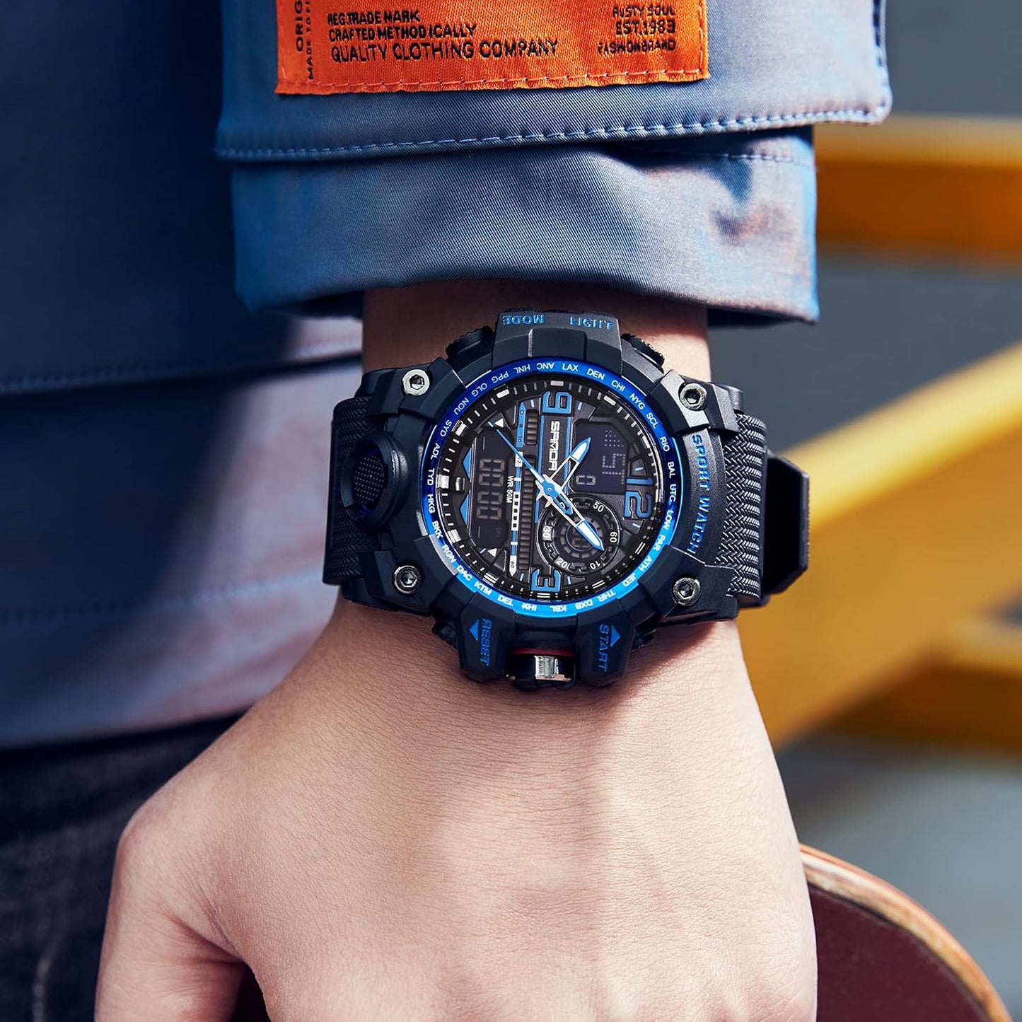 HOTKXAITO Men's Watches Sports Outdoor Waterproof Military Watch Date Multi Function Tactics LED Face Alarm Stopwatch for Men 3133