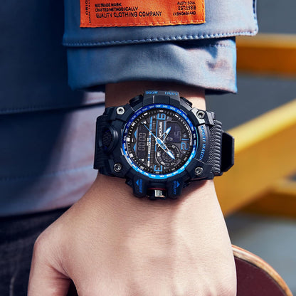 HOTKXAITO Men's Watches Sports Outdoor Waterproof Military Watch Date Multi Function Tactics LED Face Alarm Stopwatch for Men 3133