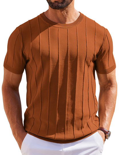 HOTCOOFANDY Men's T- Shirts Short Sleeve Knit Sweater Shirt Casual Crewneck Ribbed Pullover Tees