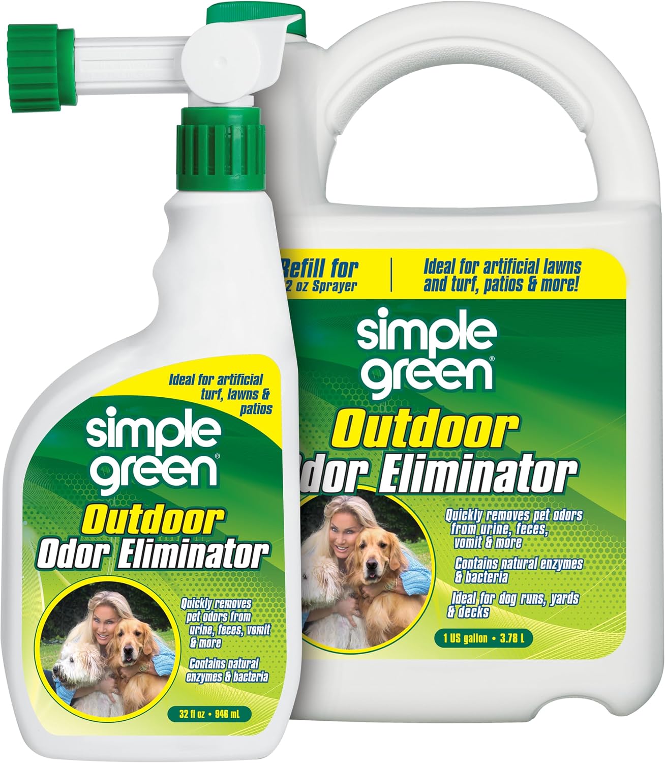 HOTSimple Green Outdoor Odor Eliminator for Pets, Dogs, Ideal for Artificial Grass & Patio (32 oz Hose End Sprayer & 1 Gallon Refill)
