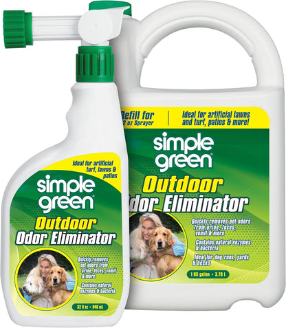 HOTSimple Green Outdoor Odor Eliminator for Pets, Dogs, Ideal for Artificial Grass & Patio (32 oz Hose End Sprayer & 1 Gallon Refill)