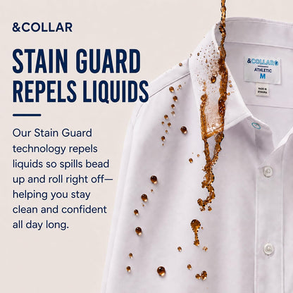 HOT&COLLAR Mens Short Sleeve White Dress Shirt, Slim and Athletic Fit | 4 way stretch, wrinkle resistant, stain guard, breathable, machine washable, office and church ready