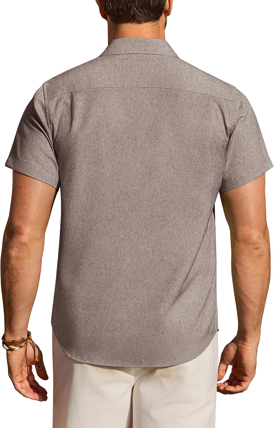 HOTMens Linen Shirt Short Sleeve Wrinkle Free Casual Untucked Button Down Shirts Beach Breathable Tops Summer