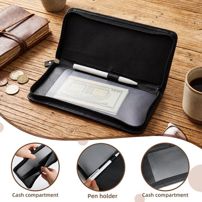 HOTLeather Checkbook Cover Business Checkbook Wallet for Men Women Check Book Case Card Holder Personal Check Registers with Pen Inserts Zippered Portfolio for Traveller Checks Duplicate Checks