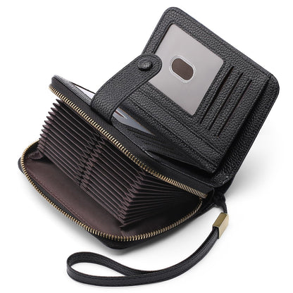 HOTGAEKEAO Leather Credit Card Holder Wallet for Women RFID Blocking Large Capacity Bifold Zipper Card Case Organizer with Wristlet 32 Slots