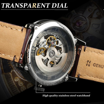 HOTFORSINING Men's Automatic Watch with Mechanical Movement, Skeleton Dial and Leather Band