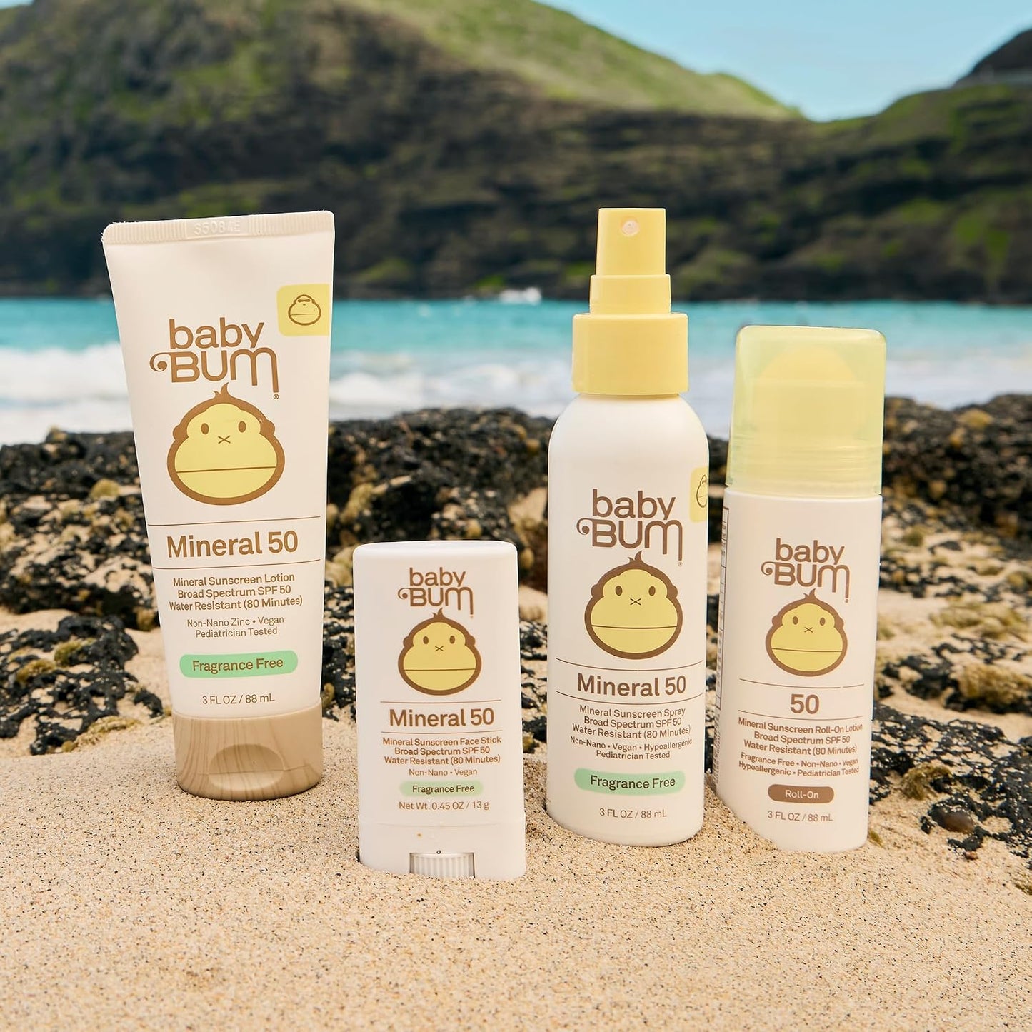 HOTBaby Bum SPF 50 Sunscreen Lotion - Mineral UVA/UVB Face and Body Protection for Sensitive Skin - Hawaii 104 Act Compliant (Made without Octinoxate & Oxybenzone) - Travel Size - 3 oz