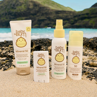 HOTBaby Bum SPF 50 Sunscreen Lotion - Mineral UVA/UVB Face and Body Protection for Sensitive Skin - Hawaii 104 Act Compliant (Made without Octinoxate & Oxybenzone) - Travel Size - 3 oz
