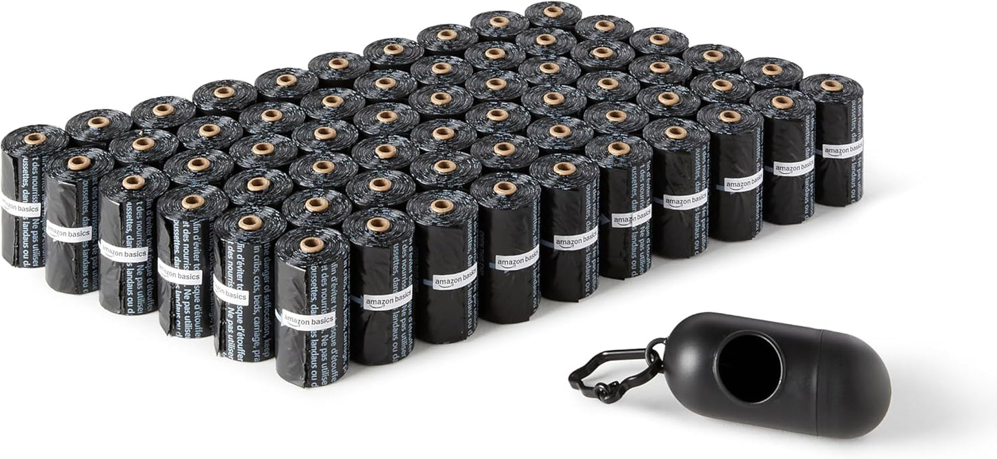 HOTAmazon Basics Dog Poop Leak Proof Bags with Dispenser and Leash Clip, Unscented, 13" x 9", 900 Count (60 Rolls)