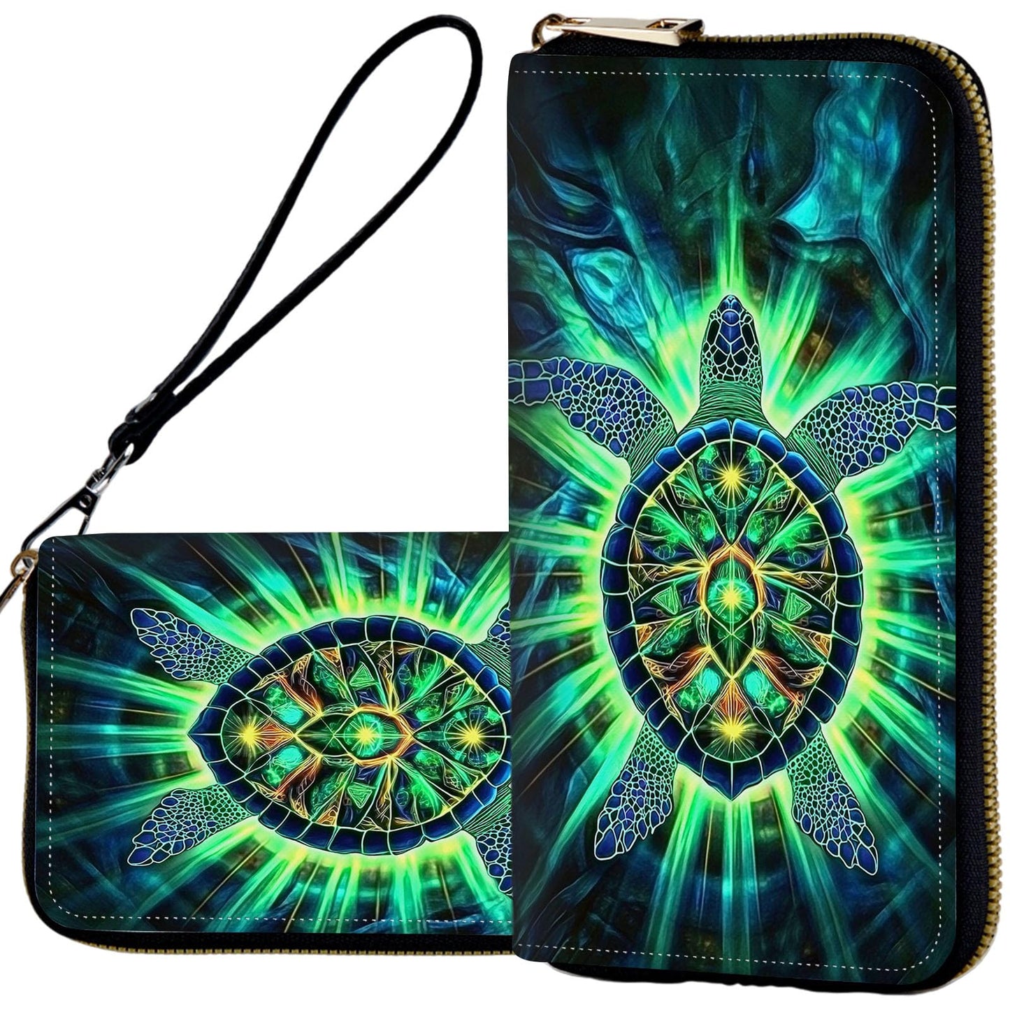 HOTWristlet Wallets for Women,Ladies Women's Wallet,Clutch Purses for Female Leather Large Capacity Credit Card Holder with Zipper Slim Cute Coin Pocket,RFID Blocking,Glitter Green Dragon