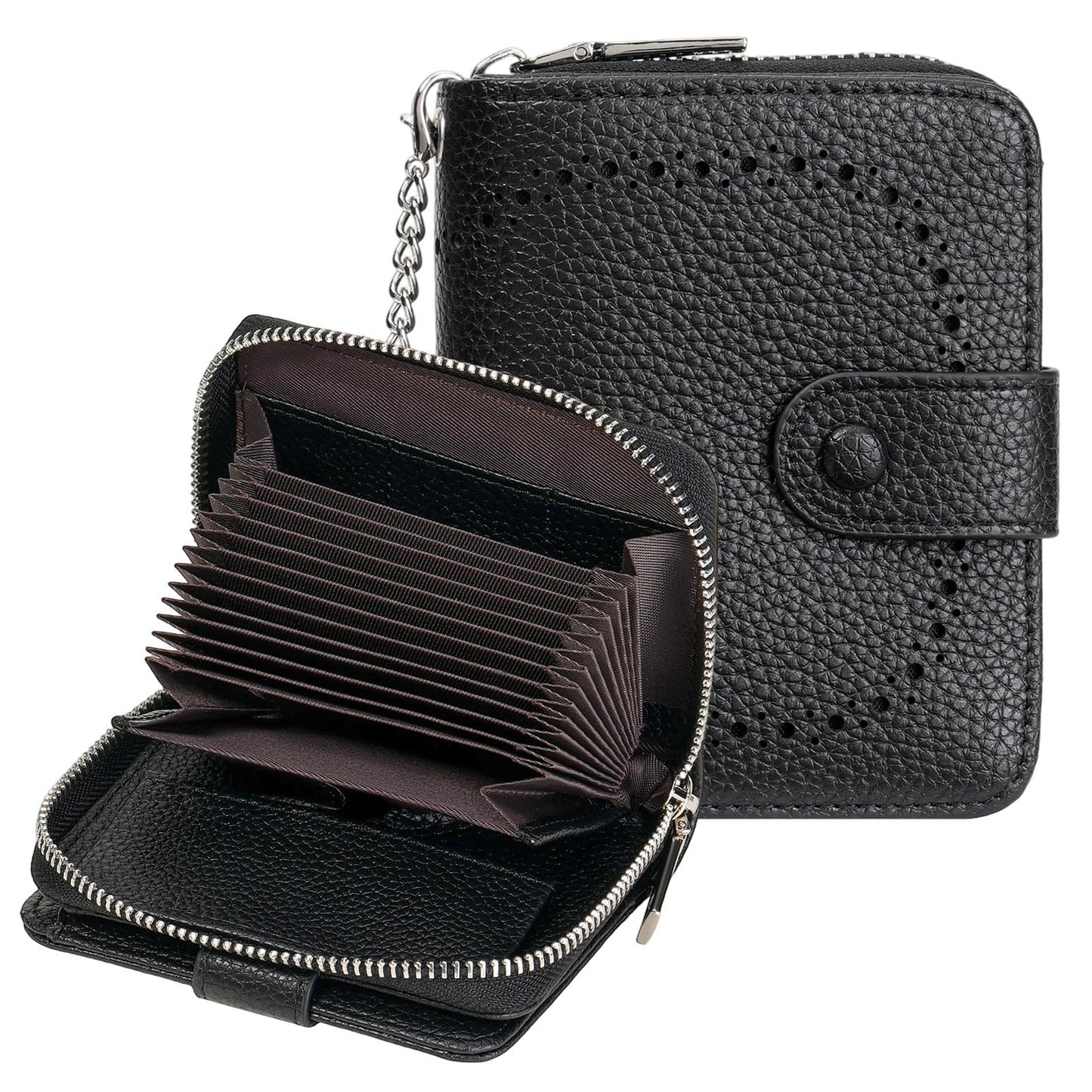 HOTGAEKEAO Leather Credit Card Holder Wallet for Women RFID Blocking Large Capacity Bifold Zipper Card Case Organizer with Wristlet 32 Slots