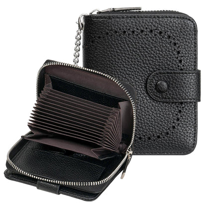 HOTGAEKEAO Leather Credit Card Holder Wallet for Women RFID Blocking Large Capacity Bifold Zipper Card Case Organizer with Wristlet 32 Slots