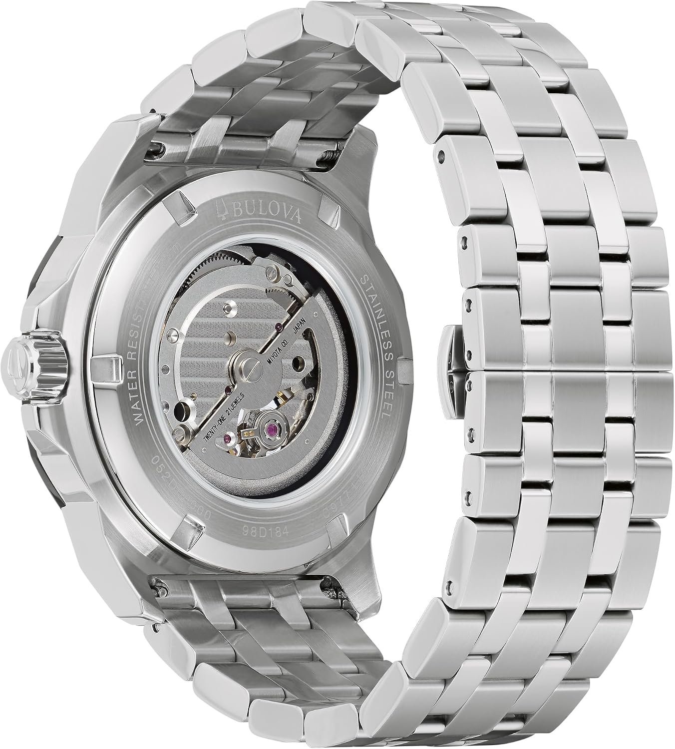 HOTBulova Marc Anthony Men's Automatic Marine Star Stainless Steel Watch,Open Aperture,Exhibition Case Back,Diamond Accent Blue Sunray Dial, (Model:98D184)