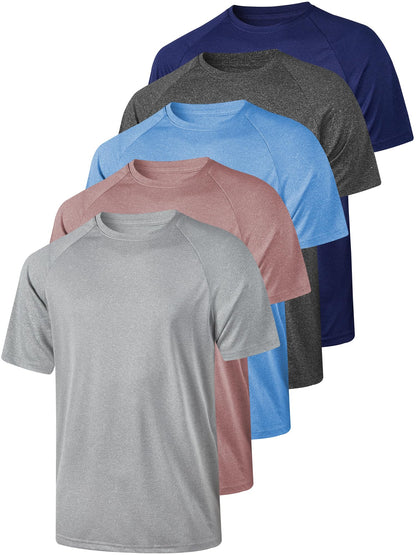 HOT5 Pack Men's Dry Fit T Shirts Athletic Running Gym Workout Short Sleeve Tee Shirts for Men