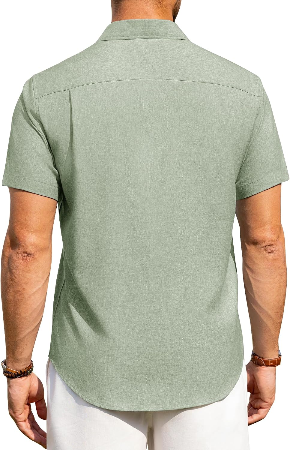 HOTAlimens & Gentle Mens Linen Shirts Short Sleeve Button Down Shirts Wrinkle Free Casual Vacation Beach Summer Tops