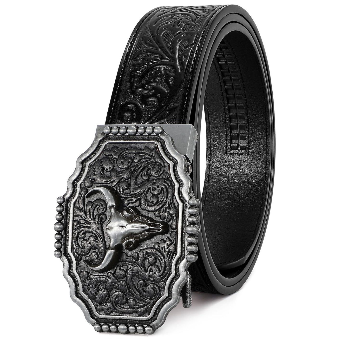 HOTSANSTHS Western Cowboy Ratchet Belts for Men Women Leather Cowboy Belt with Automatic Western Buckle for Jeans Gifts